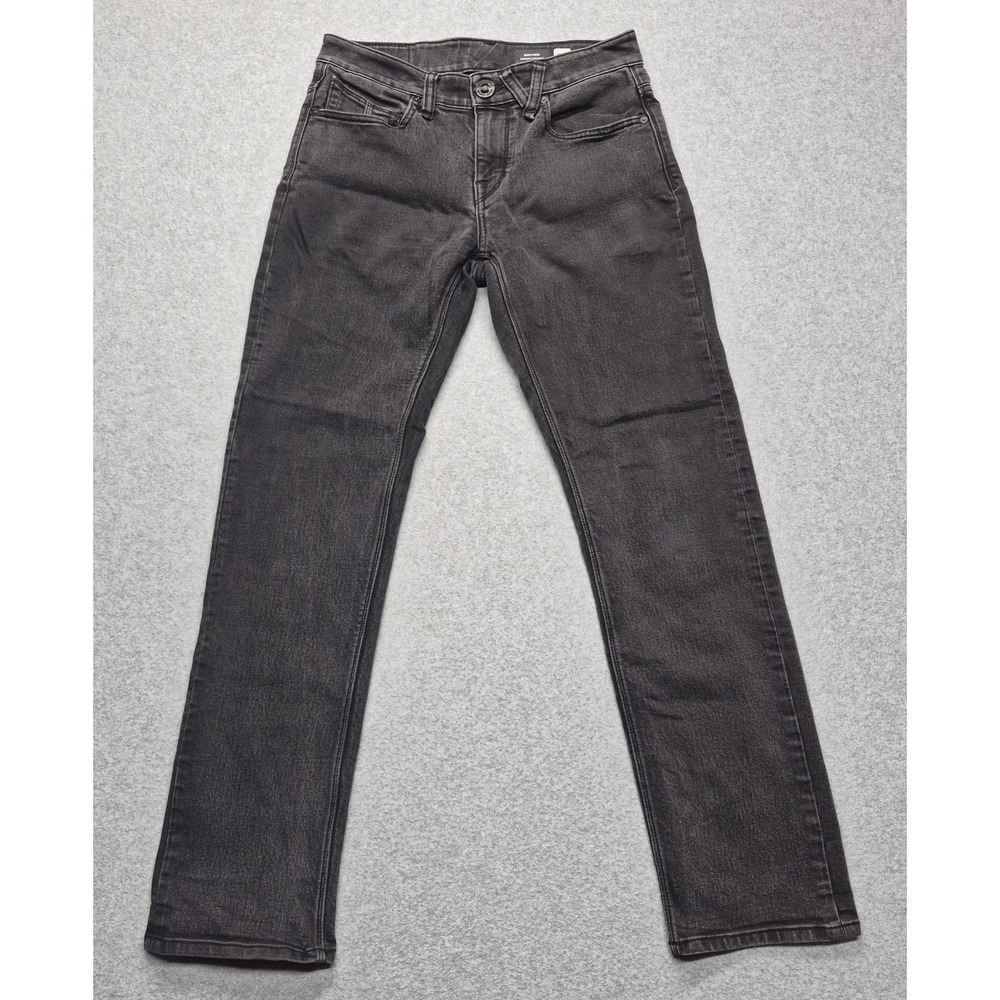 Volcom Solver Jeans Mens 29 Modern Straight Charcoal Faded Black Stretch Denim